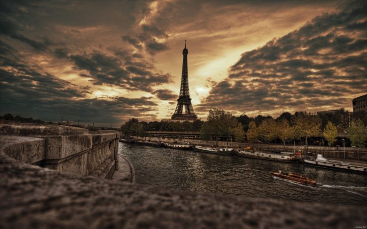 Paris, Eiffel Tower, Canal, Dusk HD Wallpaper Desktop Background