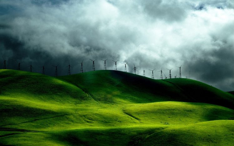 green, Hill, Wind farm HD Wallpaper Desktop Background