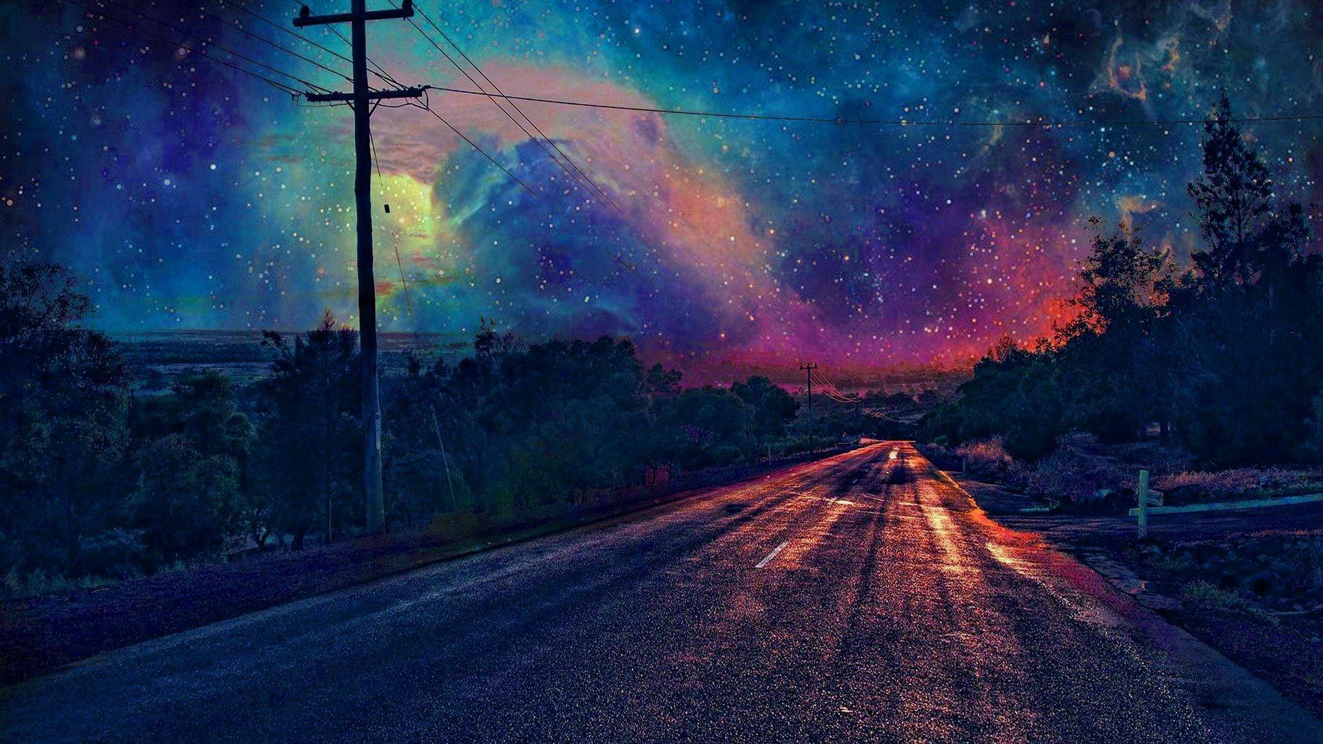 Nebula Night Stars Road Wallpapers Hd Desktop And