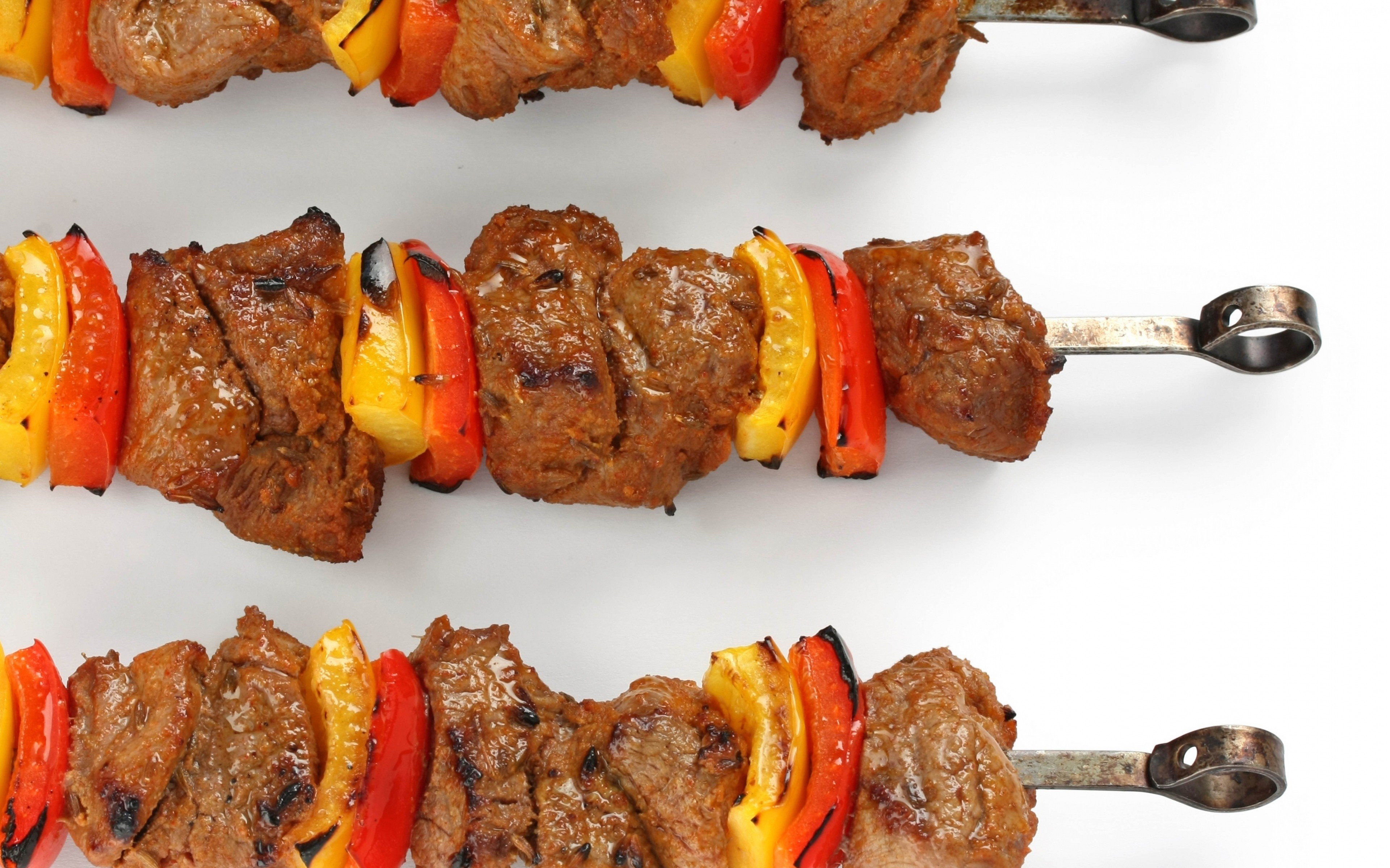 kebabs, Barbecue, Food, Meat, Bell peppers Wallpaper