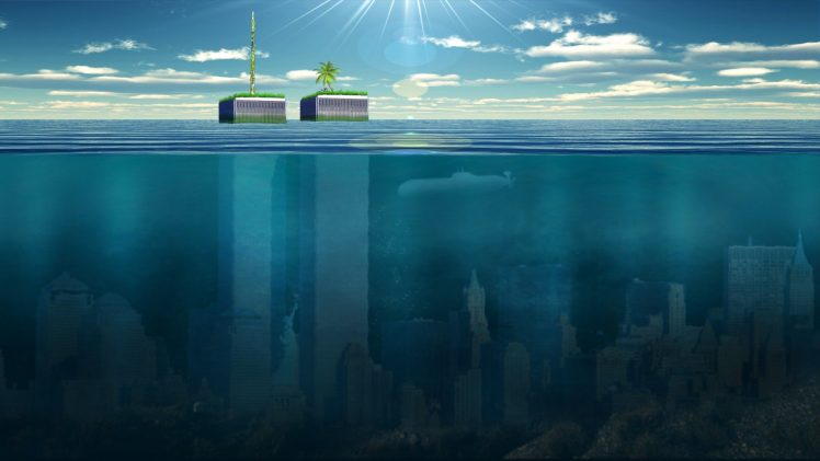 water, Split view, Sunken cities HD Wallpaper Desktop Background