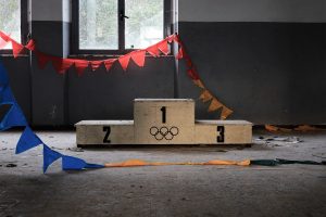 abandoned, Interiors, Podiums, Olympics, Flag, Window, Walls, Stages, On the floor