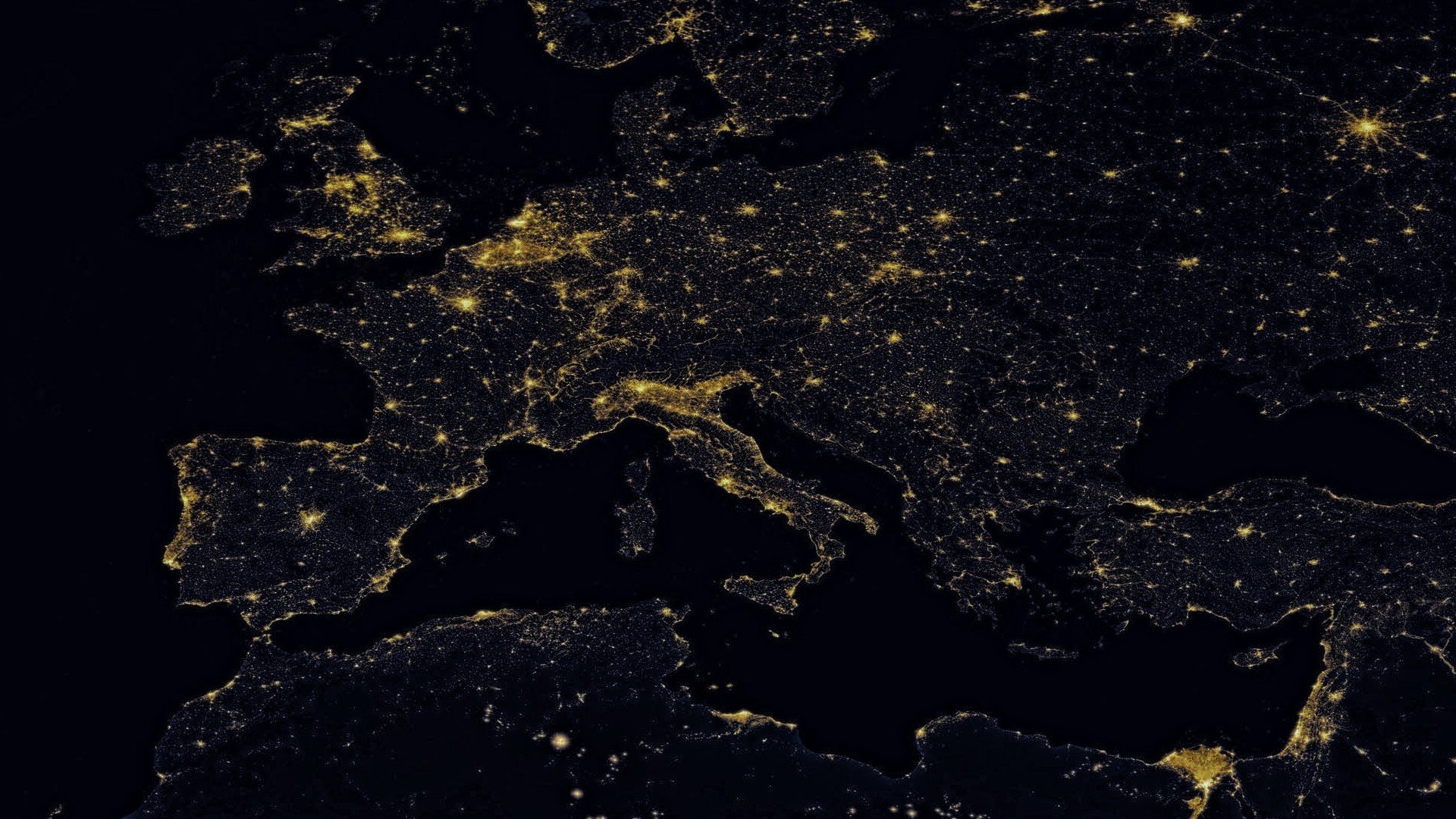 map, Night, Europe Wallpaper