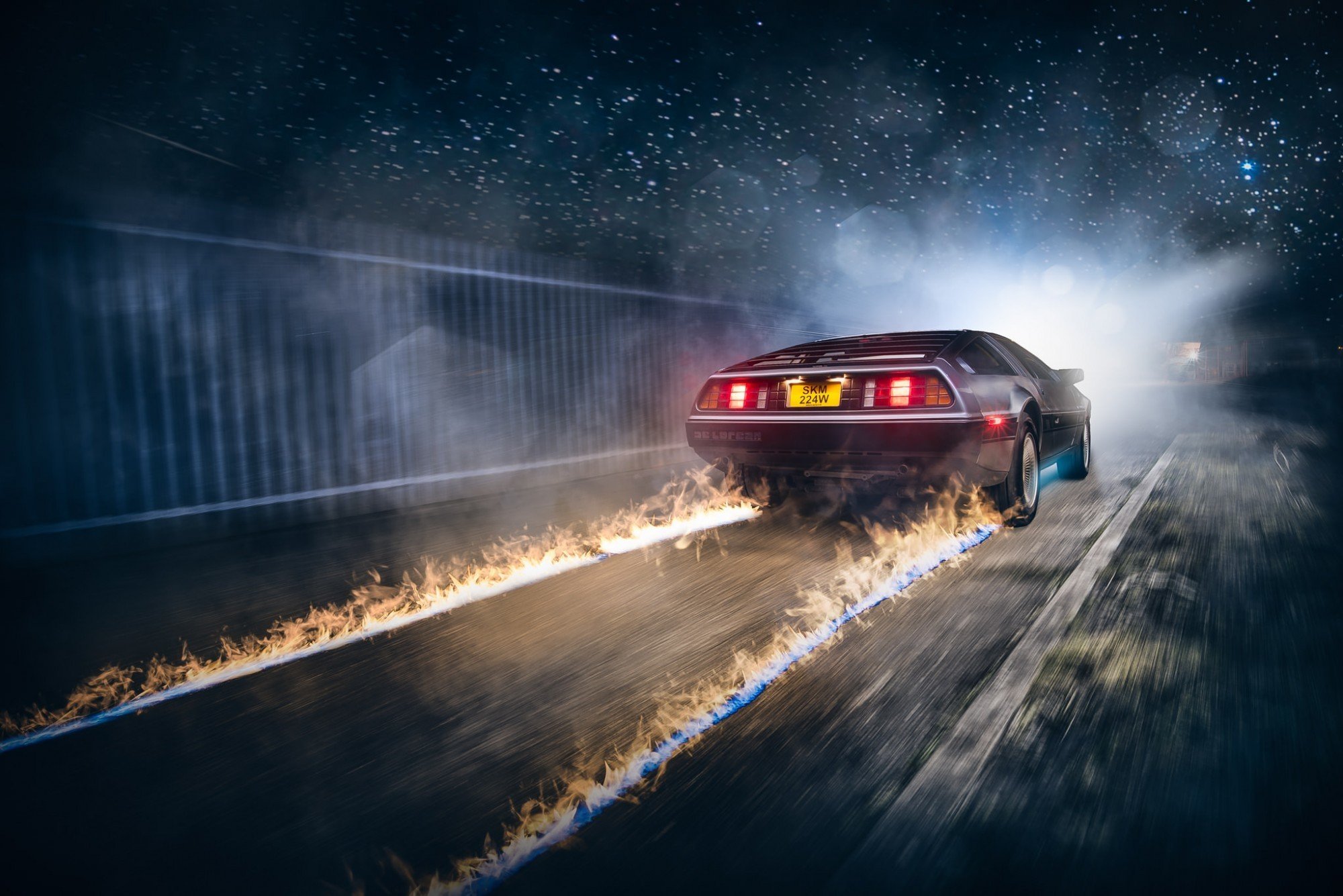 DeLorean, Back to the Future, Fire, Time travel Wallpaper
