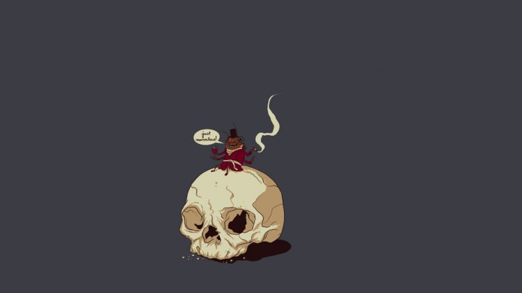 minimalism, Skull, Top hat, Cigars, Smoke, Cockroach HD Wallpaper Desktop Background