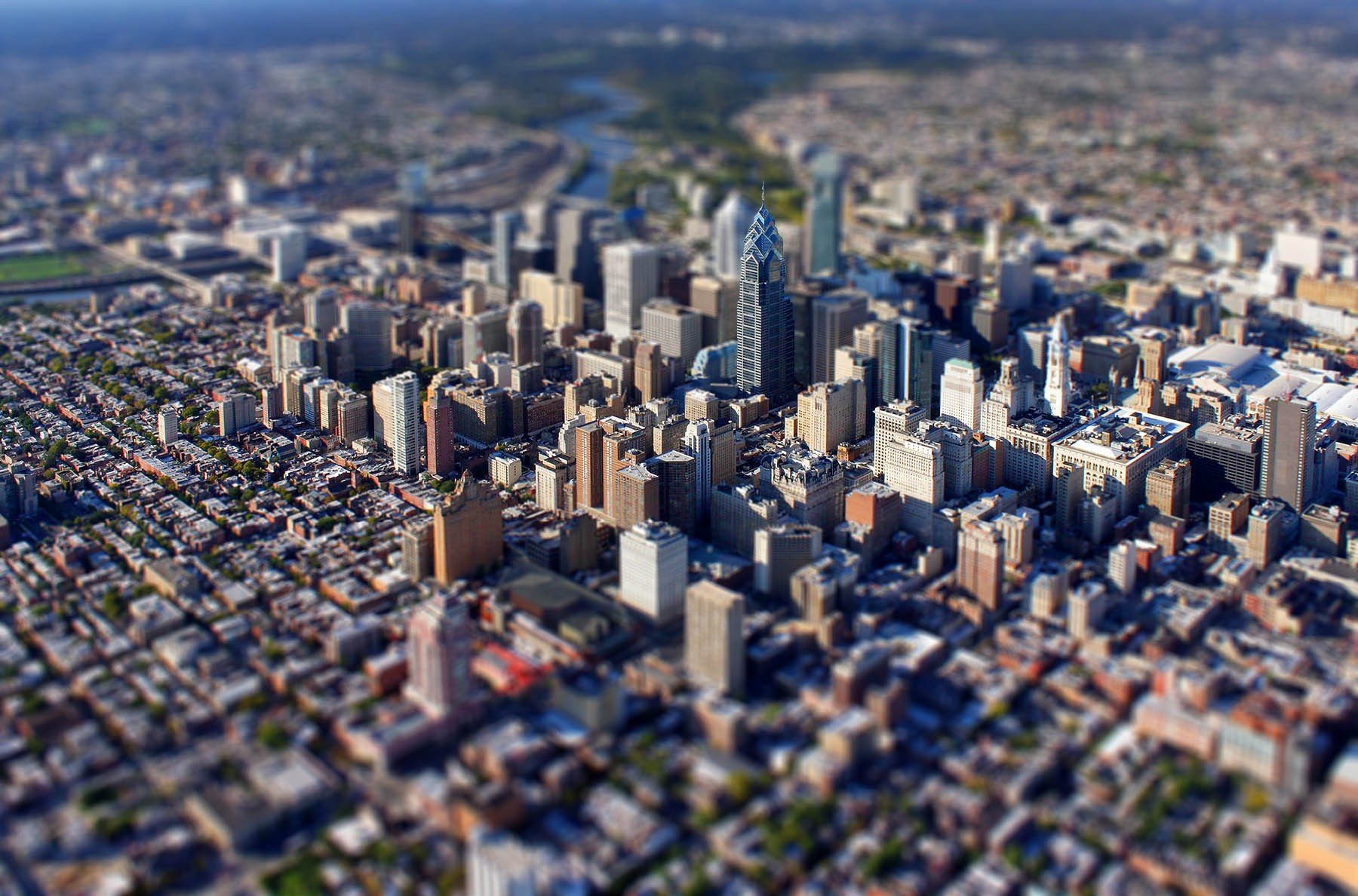 tilt shift, City, Cityscape, Skyscraper, Building, Philadelphia, USA Wallpaper