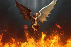 demon, Angel, Wings, Fire