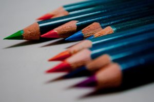 pencils, Blue, Colorful, Sharp, Depth of field, Shadow, Gray background, Closeup