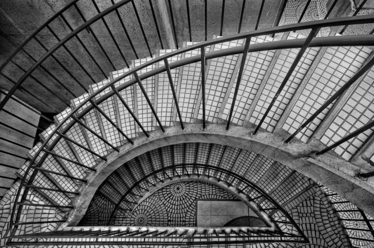 architecture, Indoors, Staircase, Stairs, Mosaic, Monochrome, Tiles HD Wallpaper Desktop Background
