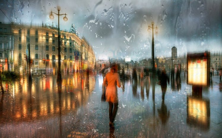 St. Petersburg, People, City, Rain, HDR, Reflection HD Wallpaper Desktop Background