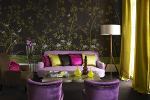 room, Interior design, Couch, Floral, Vases, Curtains