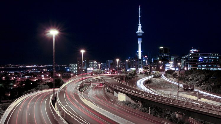 cityscape, Long exposure, Road, Lights, Auckland HD Wallpaper Desktop Background