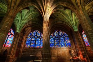 architecture, Interiors, Indoors, Arch, Columns, Pillar, Building, Cathedral, Mosaic, Colorful, Window, Candles, Painting, Religion, Gothic