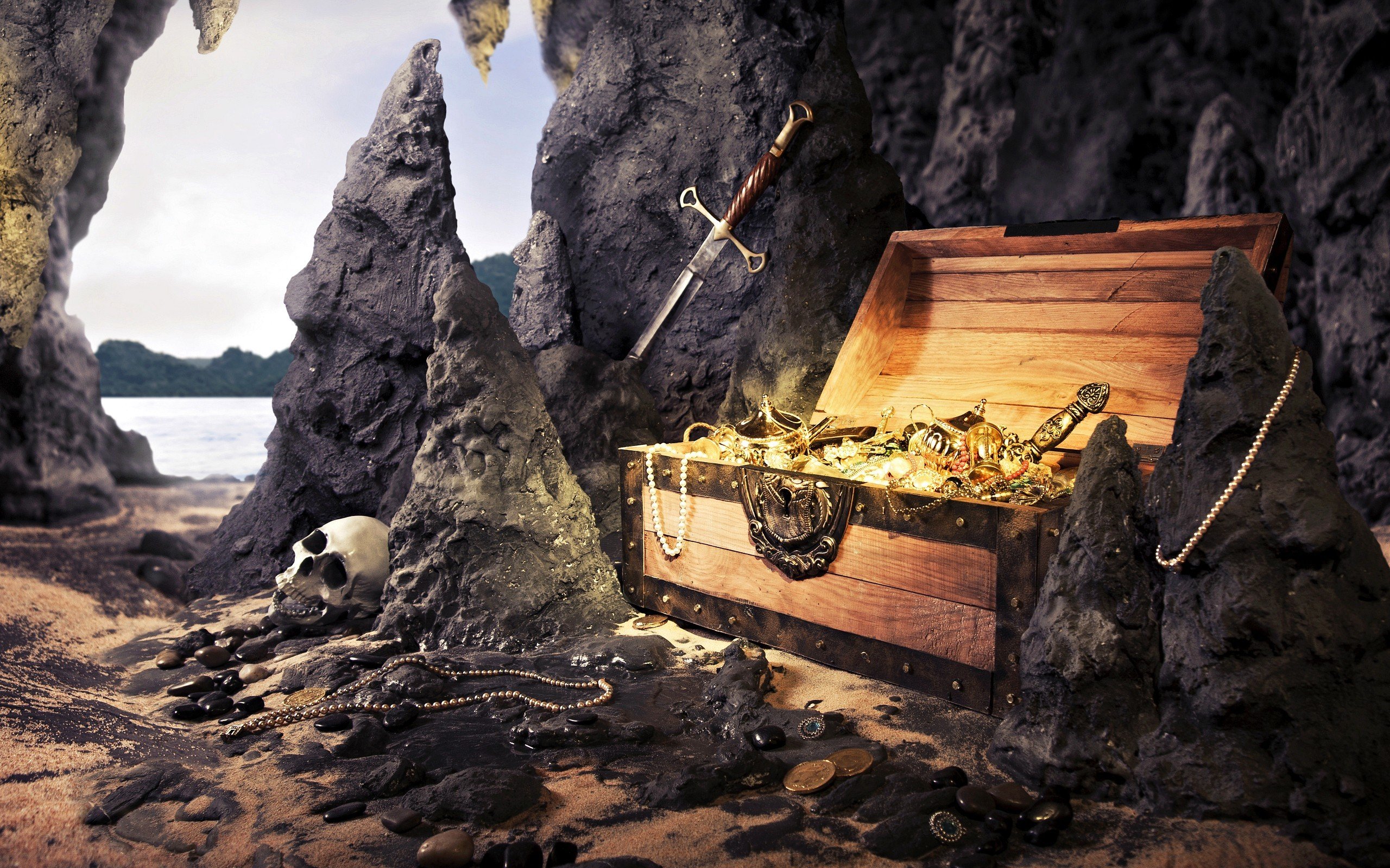 treasure, Gold, Skull, Sword Wallpaper