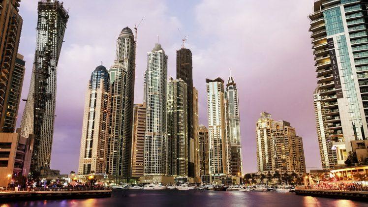 cityscape, Building, Lights, Boat, Dubai HD Wallpaper Desktop Background
