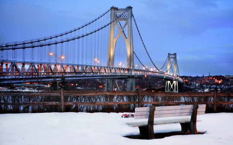 bridge, Bench, New York City, City, Snow HD Wallpaper Desktop Background