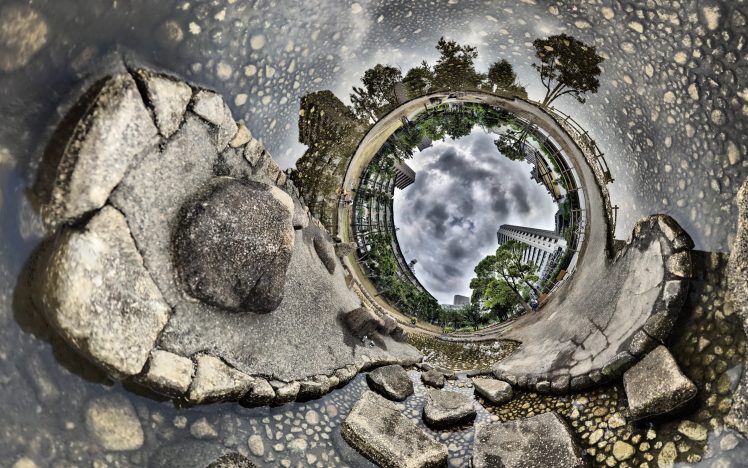 stereographic projection, Trees, Building HD Wallpaper Desktop Background