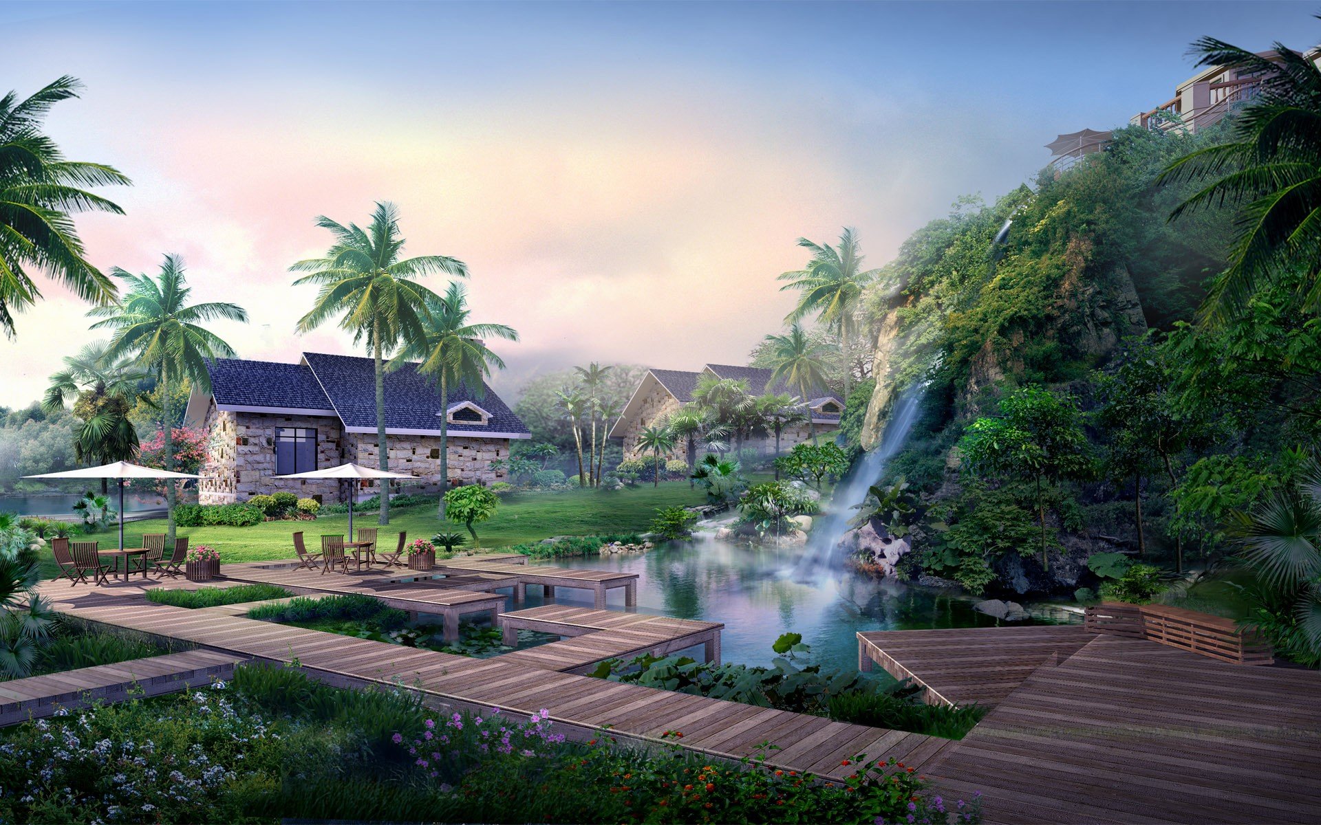 palm trees, CGI Wallpaper