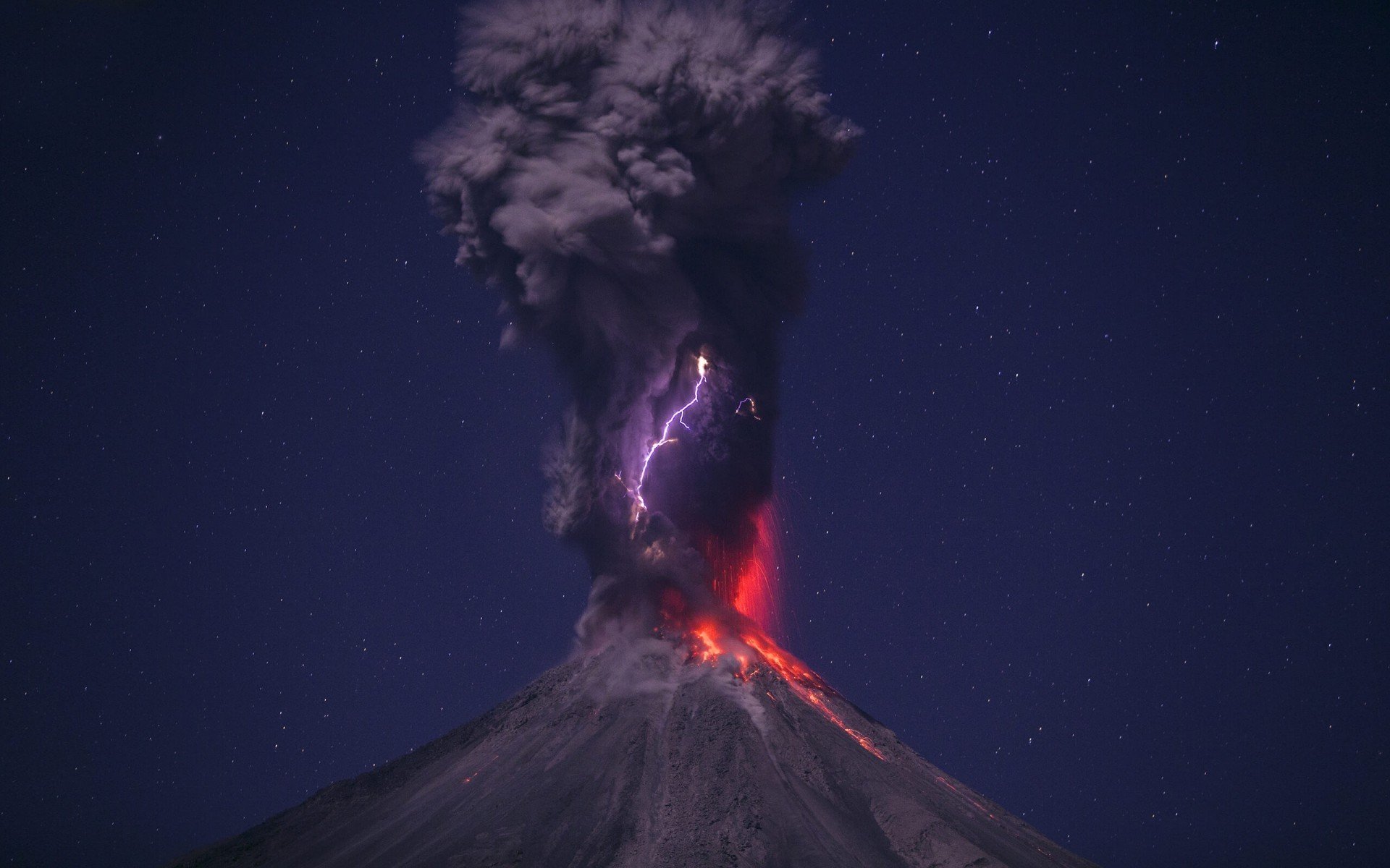 lightning, Volcano Wallpaper