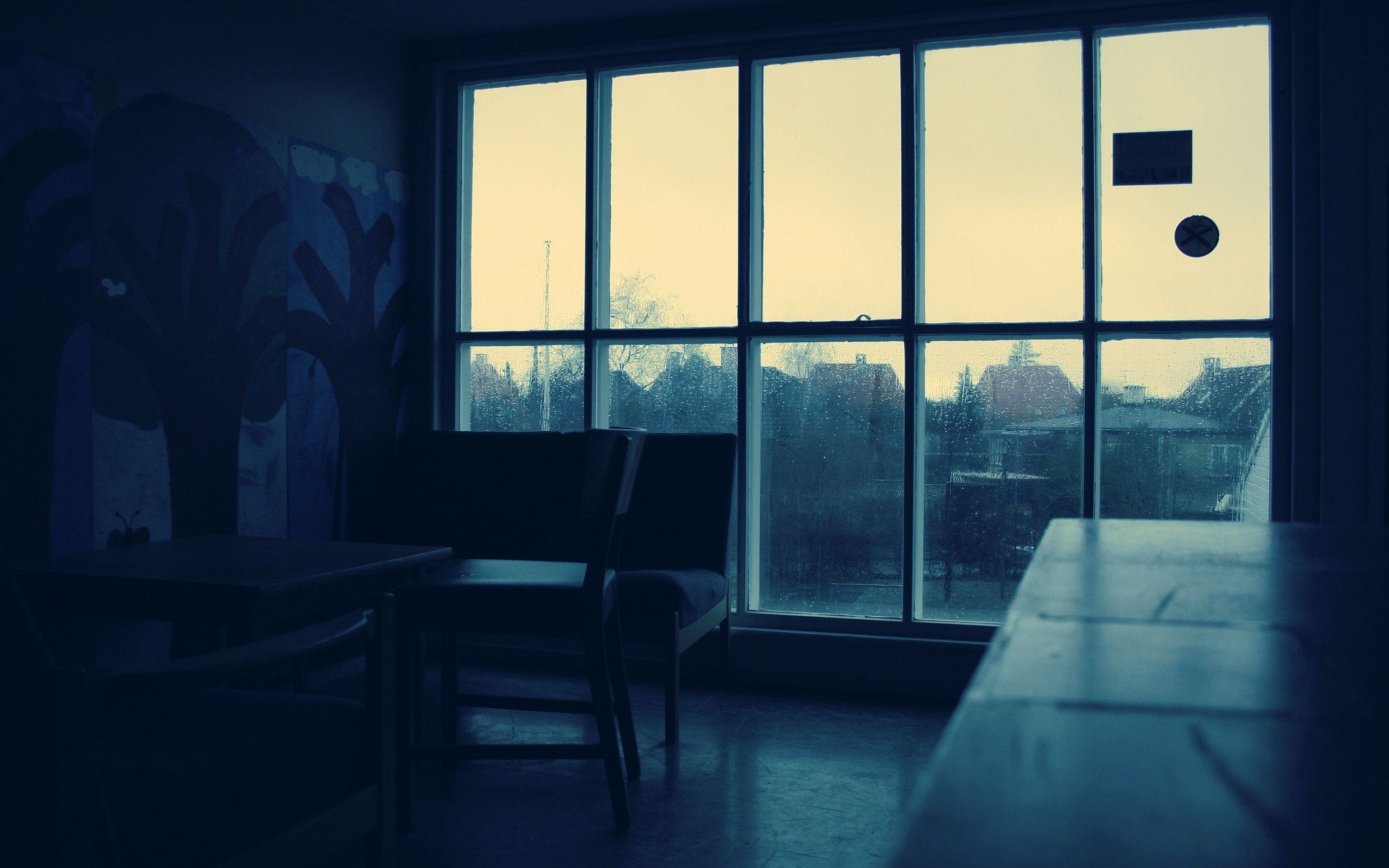 window, Rain, Table, Chair Wallpaper