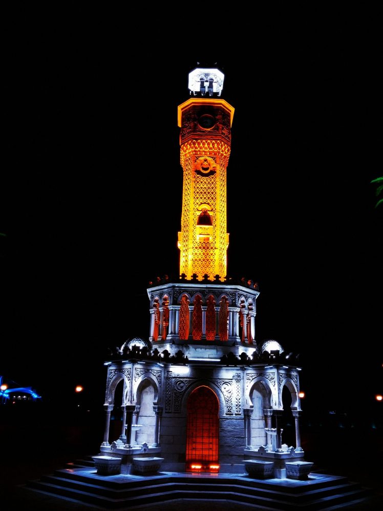 night, Clock towers, Izmir HD Wallpaper Desktop Background