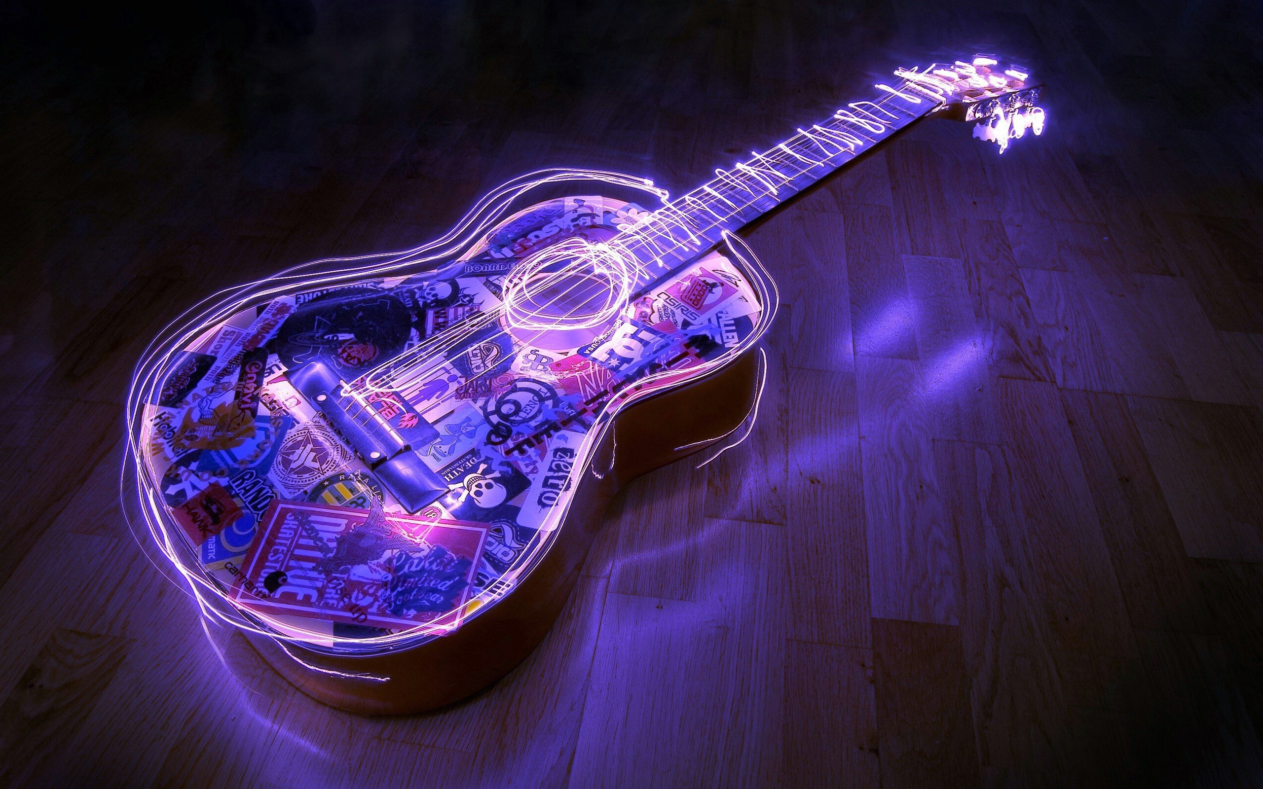 guitar, Neon Wallpaper