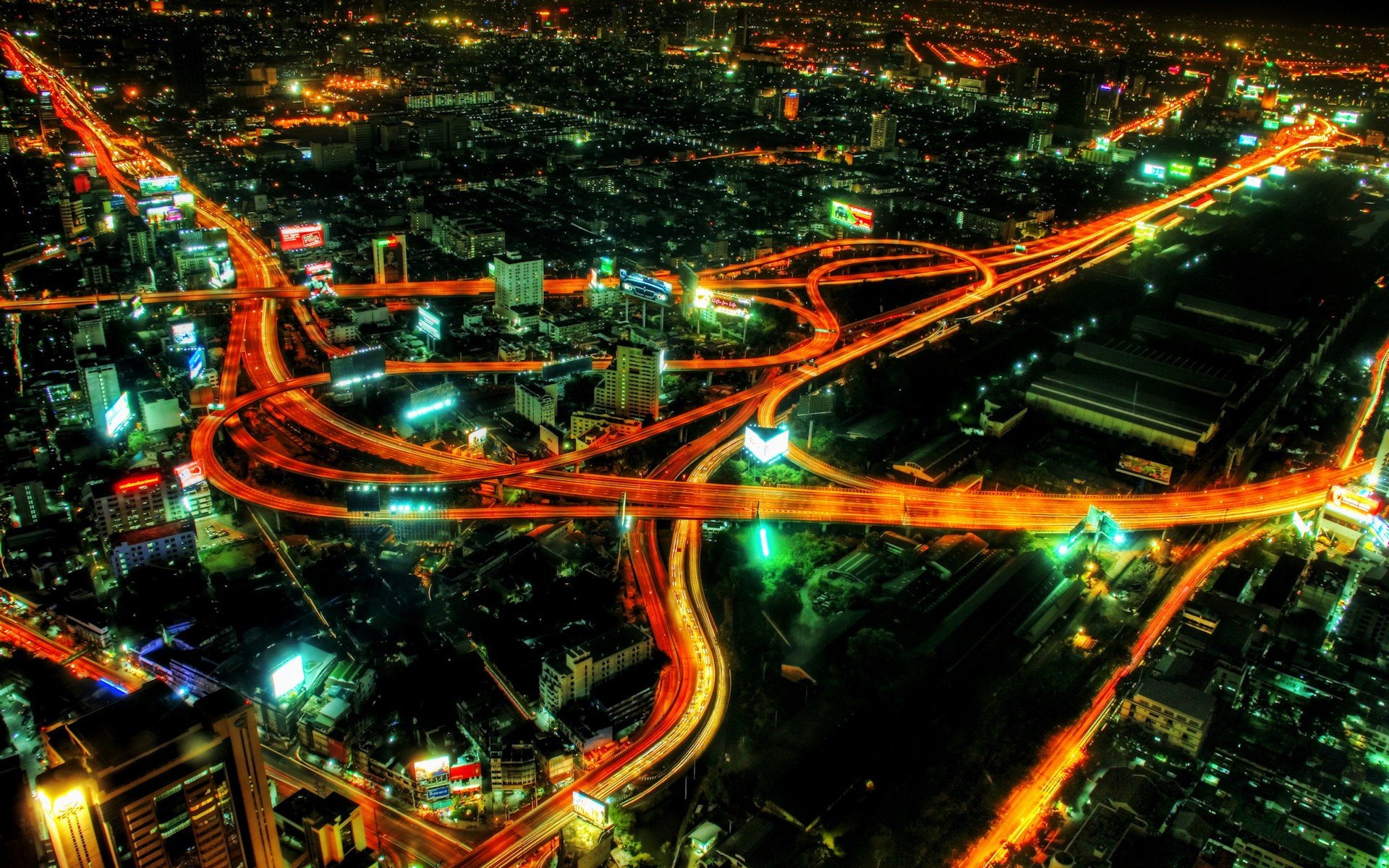 highway, Cityscape, Night, Aerial view, Interchange Wallpaper