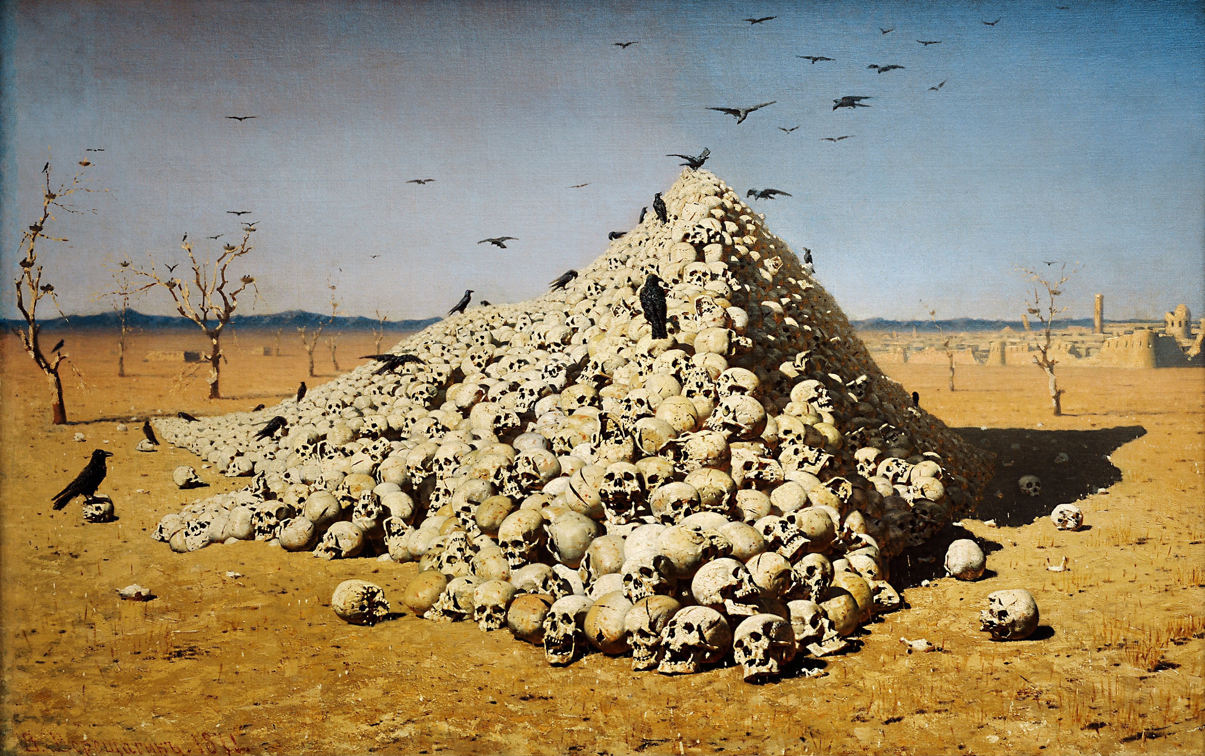 drawing, Painting, Desert, Death, Vasily Vereshchagin, The Apotheosis of War, Classic art Wallpaper
