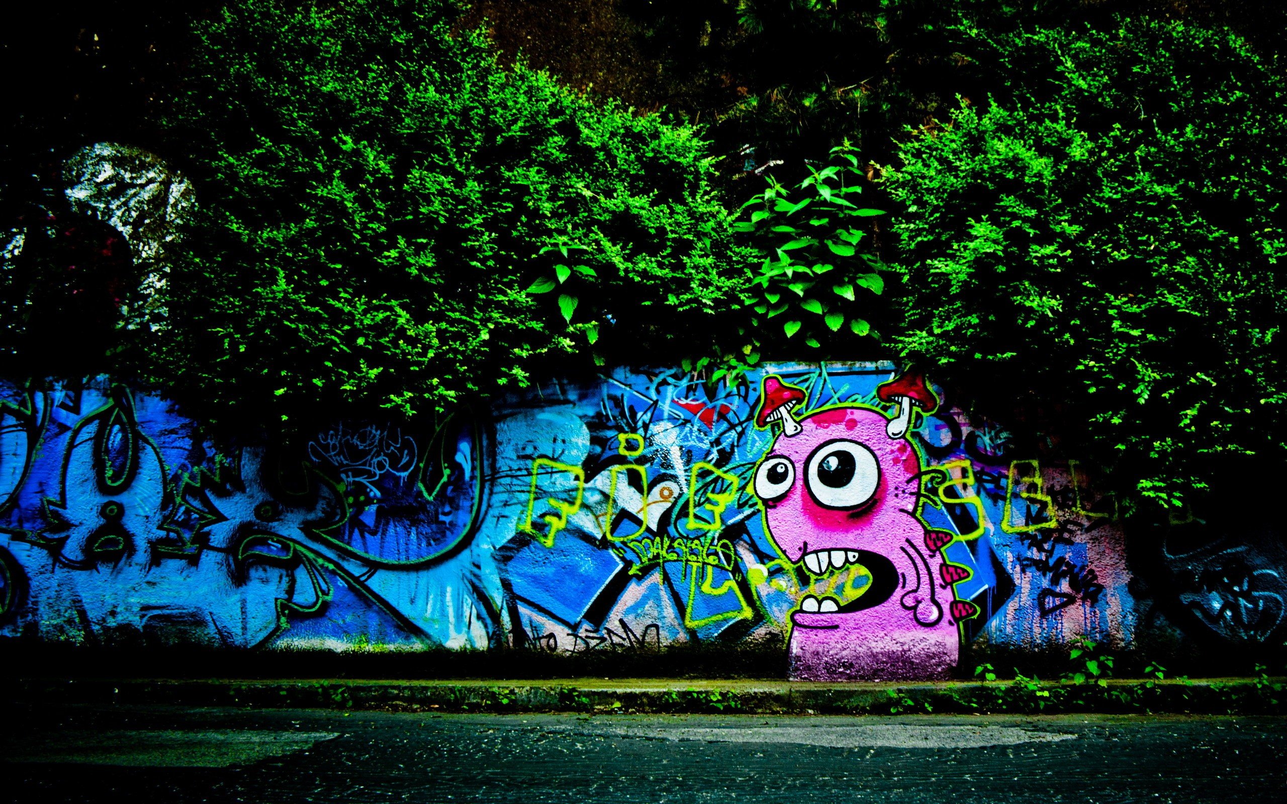 graffiti, Walls, Street, Trees Wallpaper