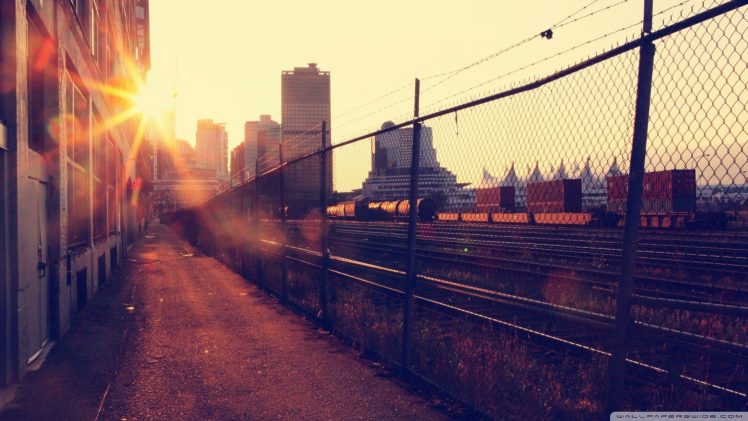 city, Rail yard, Sun rays, Railway HD Wallpaper Desktop Background