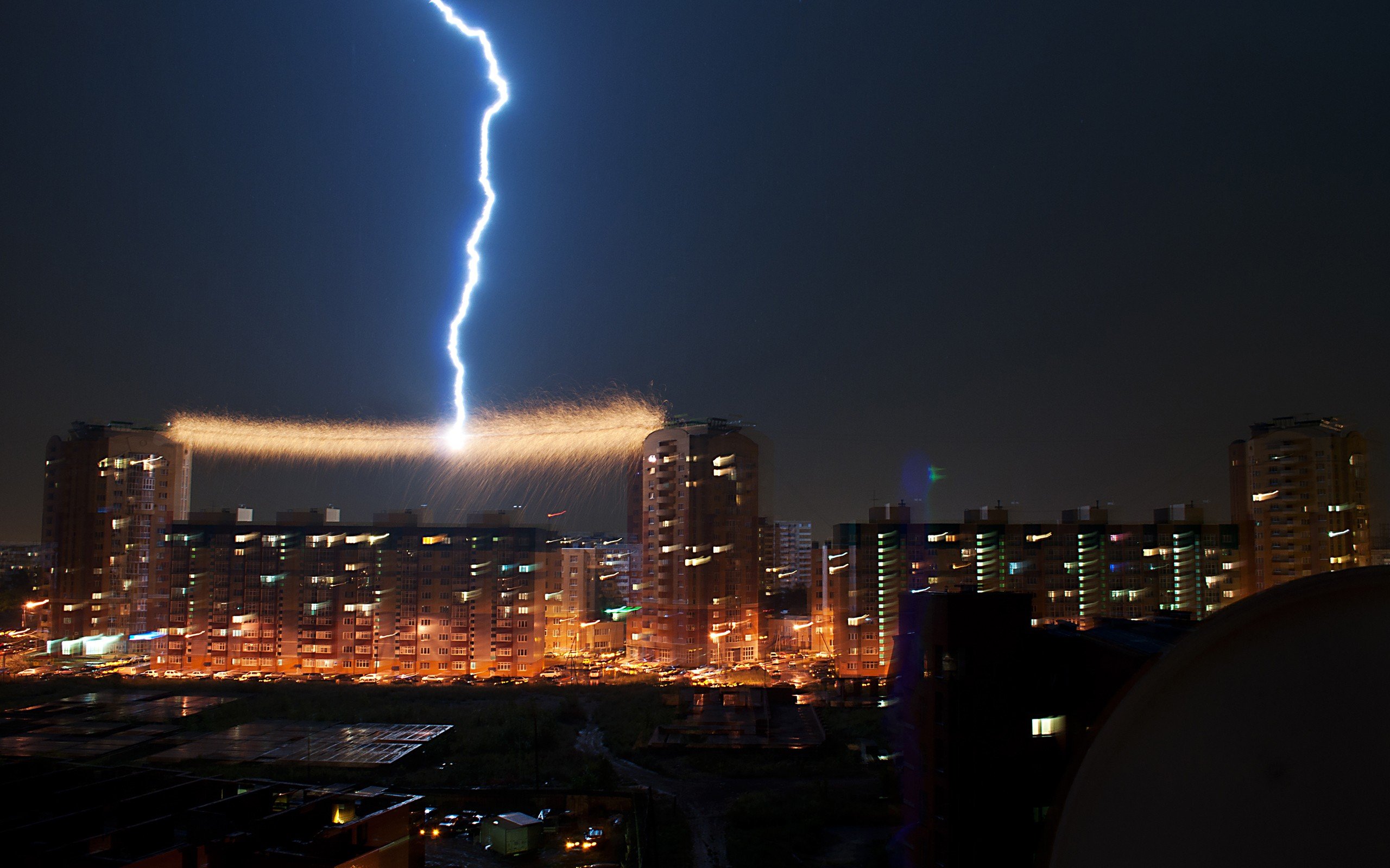 lightning, Cityscape Wallpaper