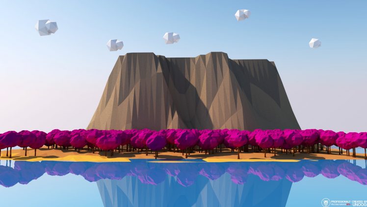 low poly, Trees, Mountain, Reflection HD Wallpaper Desktop Background