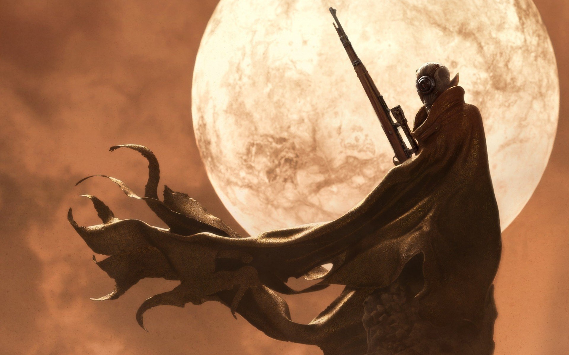 science fiction, Moon, Snipers Wallpaper