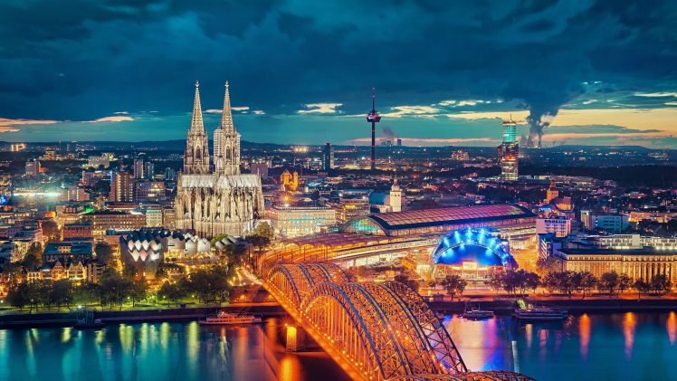 city, Cityscape, Germany, Cologne, Cologne Cathedral, Bridge, Night HD Wallpaper Desktop Background