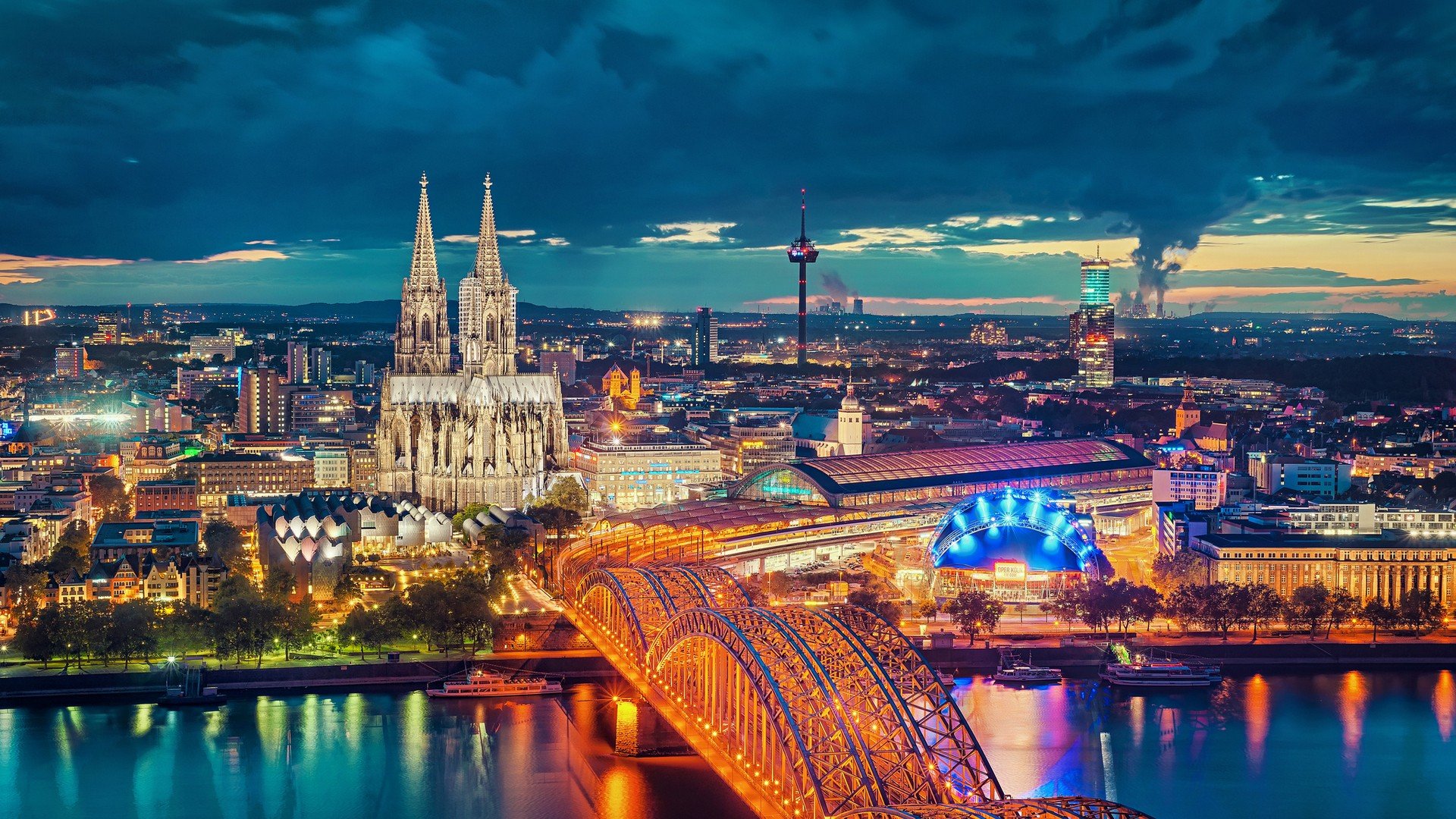 city, Cityscape, Germany, Cologne, Cologne Cathedral, Bridge, Night Wallpaper