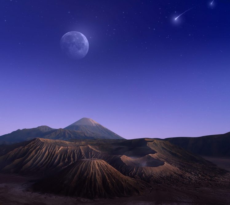 moon, Mountain HD Wallpaper Desktop Background