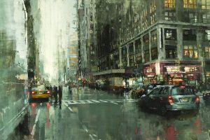cityscape, City, Rain, Painting