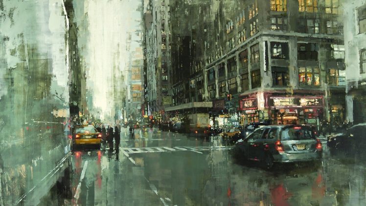 cityscape, City, Rain, Painting HD Wallpaper Desktop Background