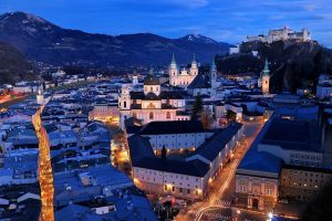 architecture, Cityscape, City, Building, Old building, Street, Cathedral, Street light, Salzburg, Castle, Hill, Mountain, Rock, Long exposure, Austria