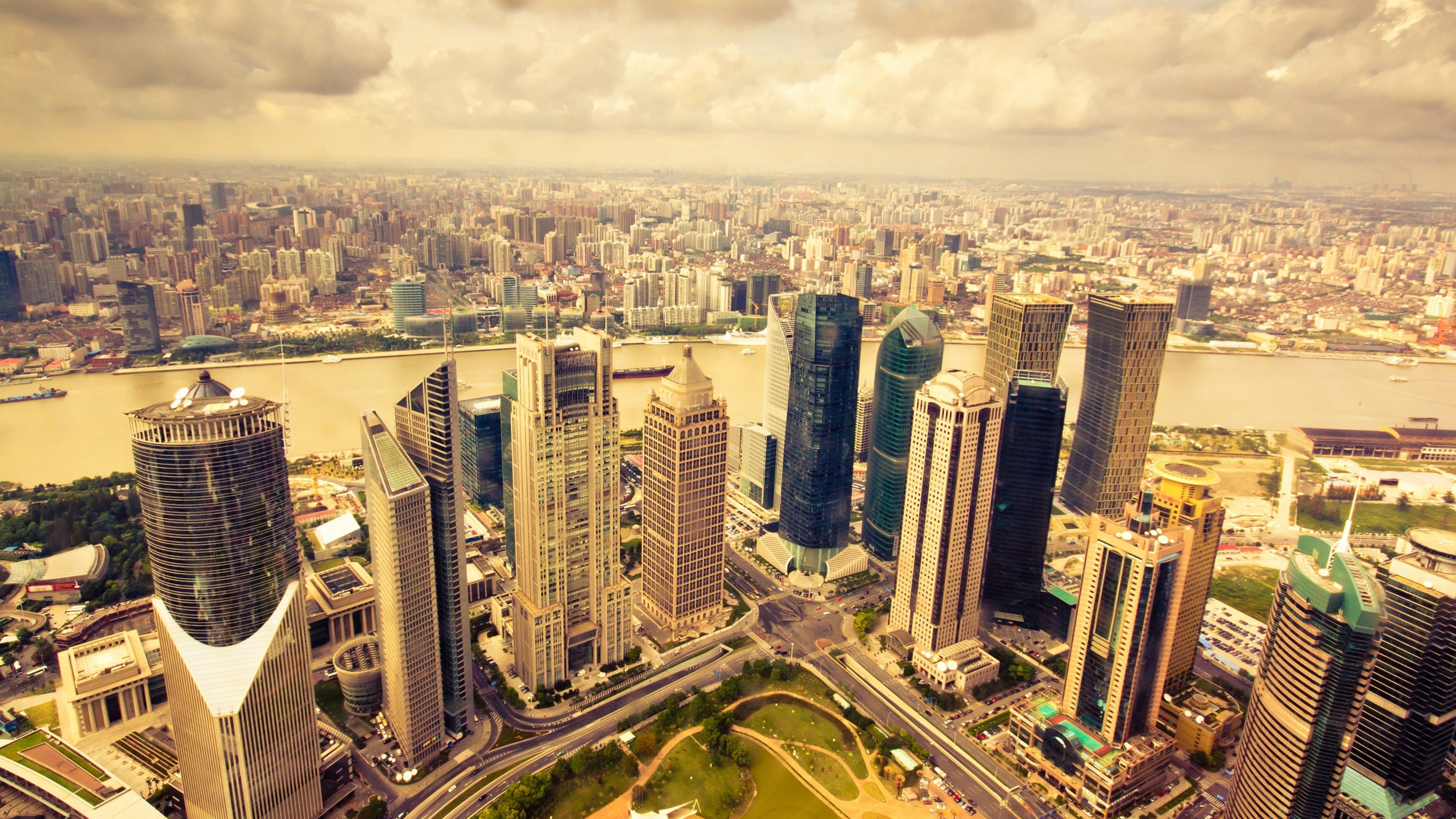 city, Street, High view, Road, Multiple display Wallpaper