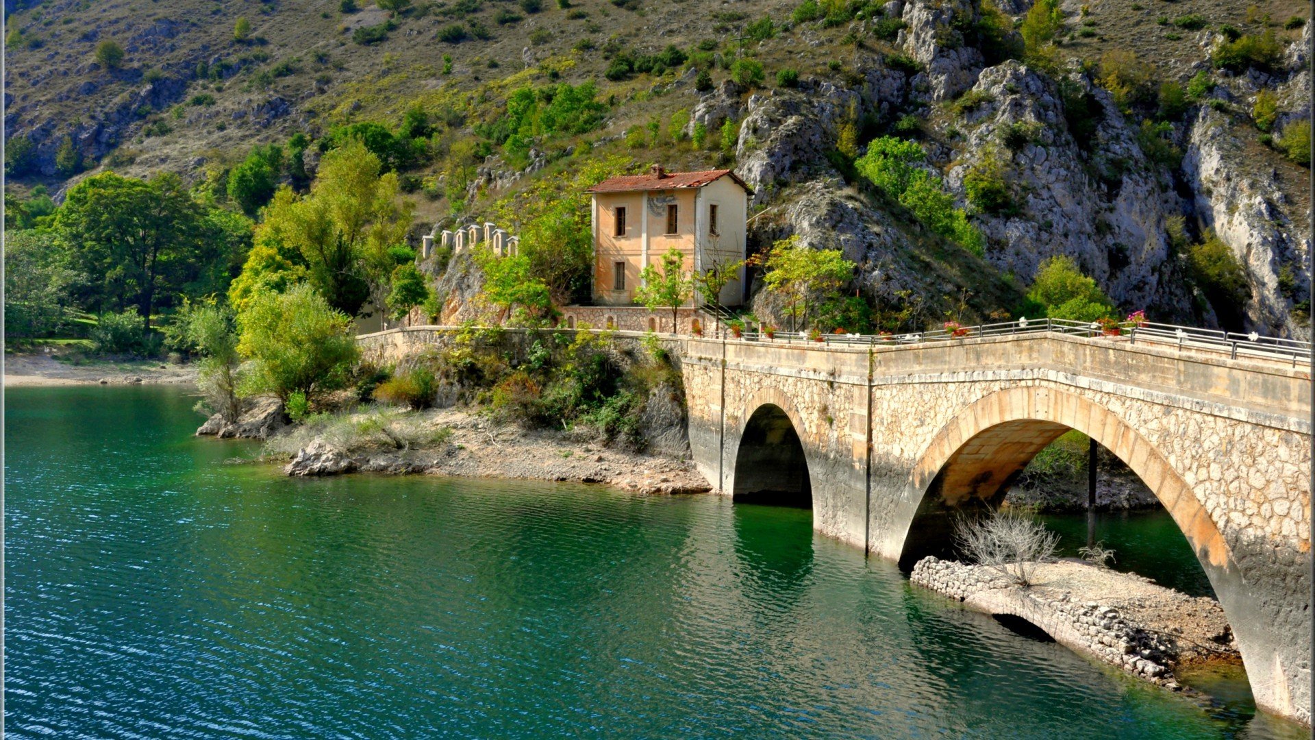 architecture, House, Italy, Trees, Old building, Bridge, Water, Rock, Arch Wallpaper