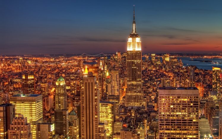 city, Cityscape, New York City, USA, Empire State Building, Night, Lights HD Wallpaper Desktop Background