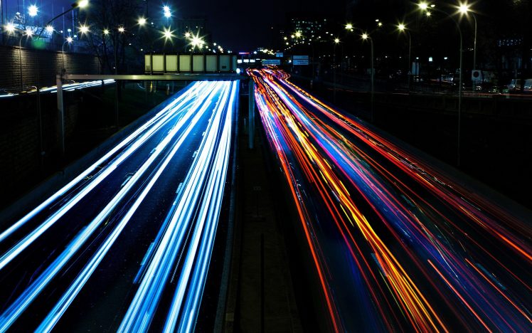 light trails, Street light, France, Road, Urban, City, Long exposure, Night, Lights HD Wallpaper Desktop Background
