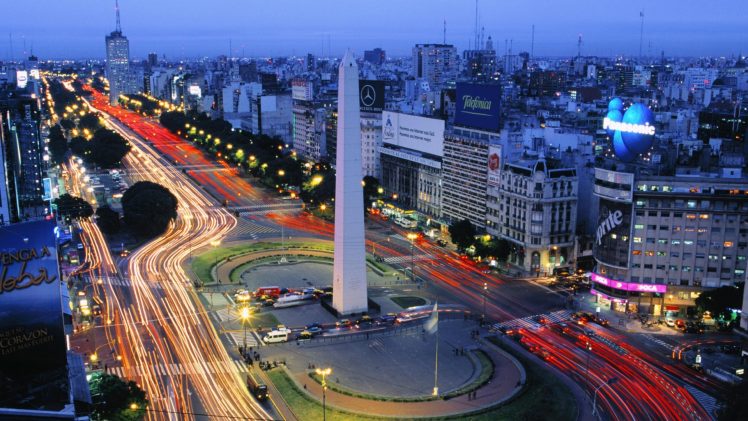 Obelisco de Buenos Aires, Argentina, Buenos Aires, City, Long exposure, Monuments, Light trails HD Wallpaper Desktop Background