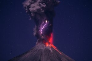 volcano, Eruption, Lava, Stars
