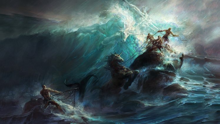 vector art, Poseidon, Painting HD Wallpaper Desktop Background