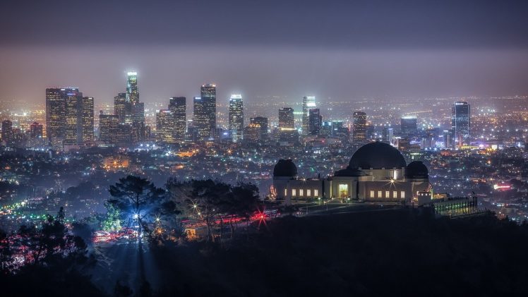 night, Trees, Cityscape, City, Los Angeles, California, USA, Skyscraper,  Lights, Hill Wallpapers HD / Desktop and Mobile Backgrounds