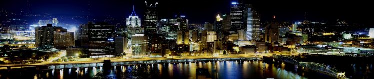 city, Night, Multiple display, Pittsburg HD Wallpaper Desktop Background