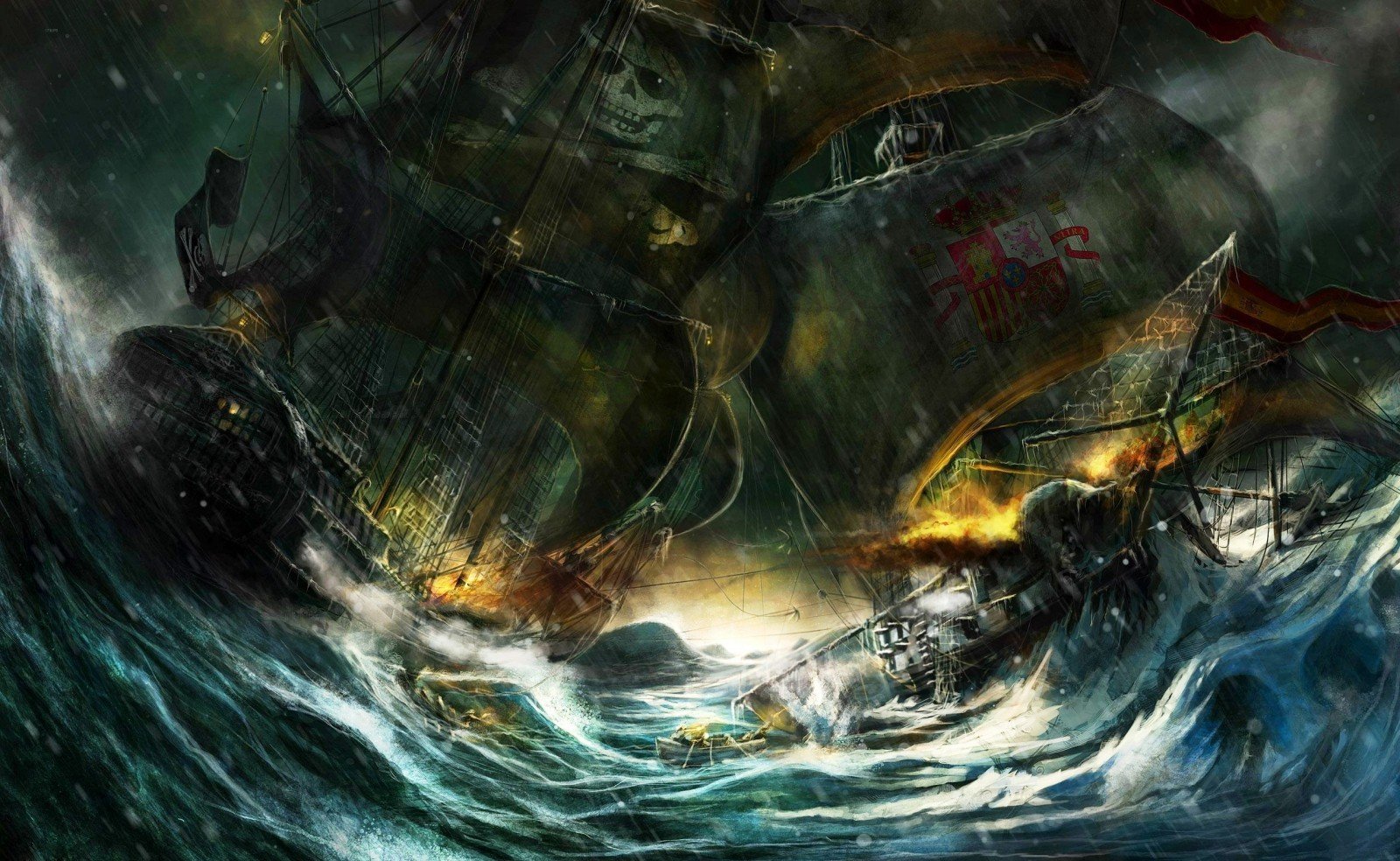 pirates, Ship, Storm