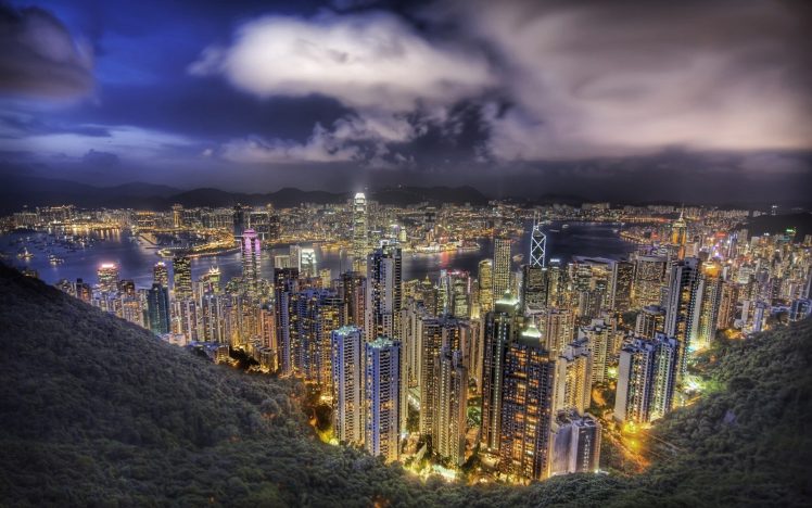 city, Urban, Cityscape, Lights, Hong Kong HD Wallpaper Desktop Background